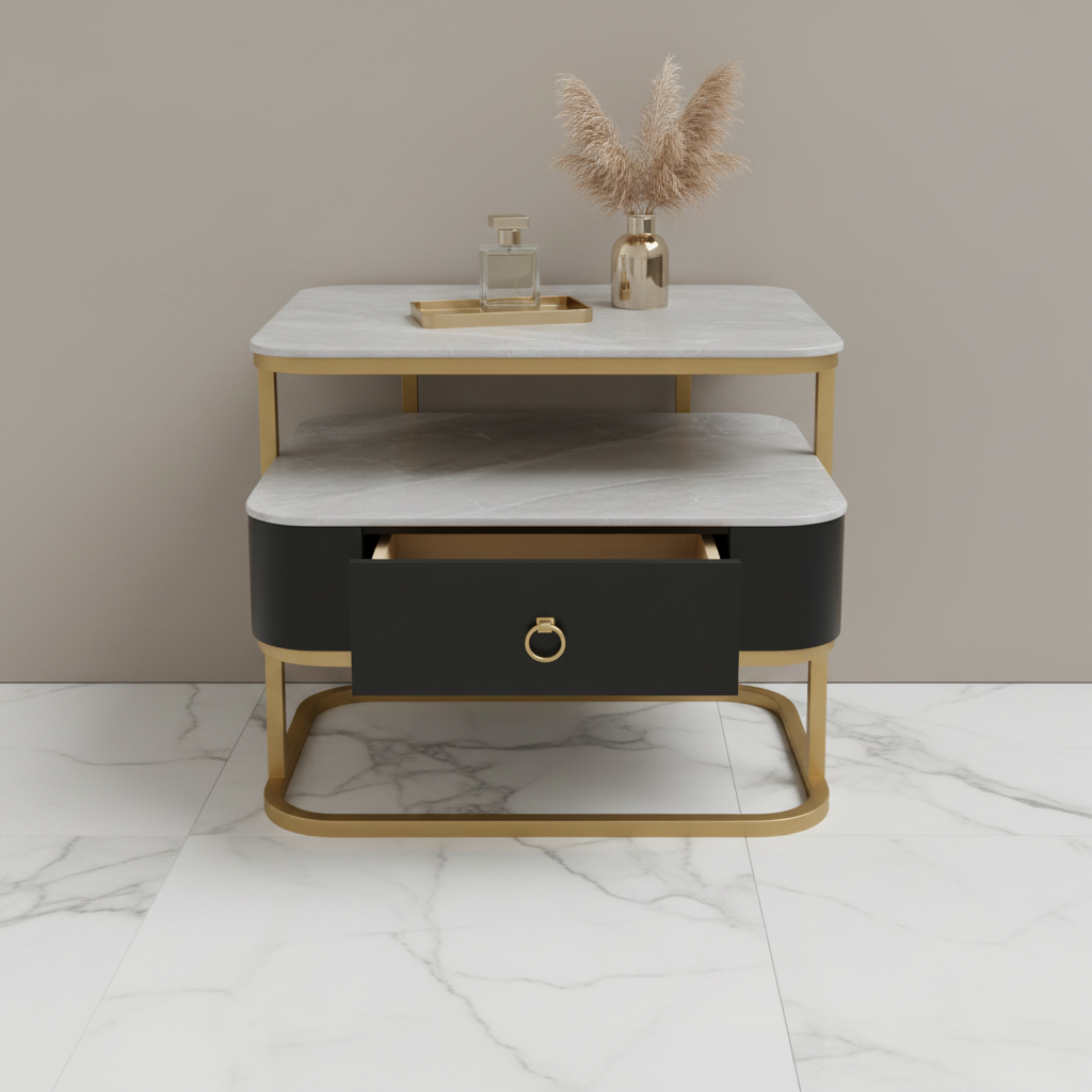 Sintered Stone Coffee Table Set (1+1) | Grey & Gold | IH 9004