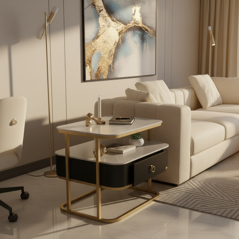 Sintered Stone Coffee Table Set (1+1) | Grey & Gold | IH 9004