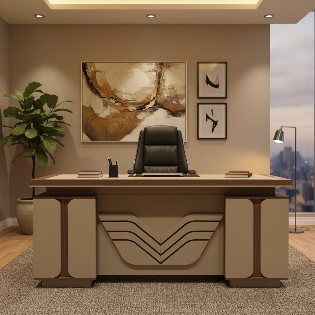 Office Desk 1.4m Oak+Kakie (140x70x75cm) | UAE-Wide Delivery