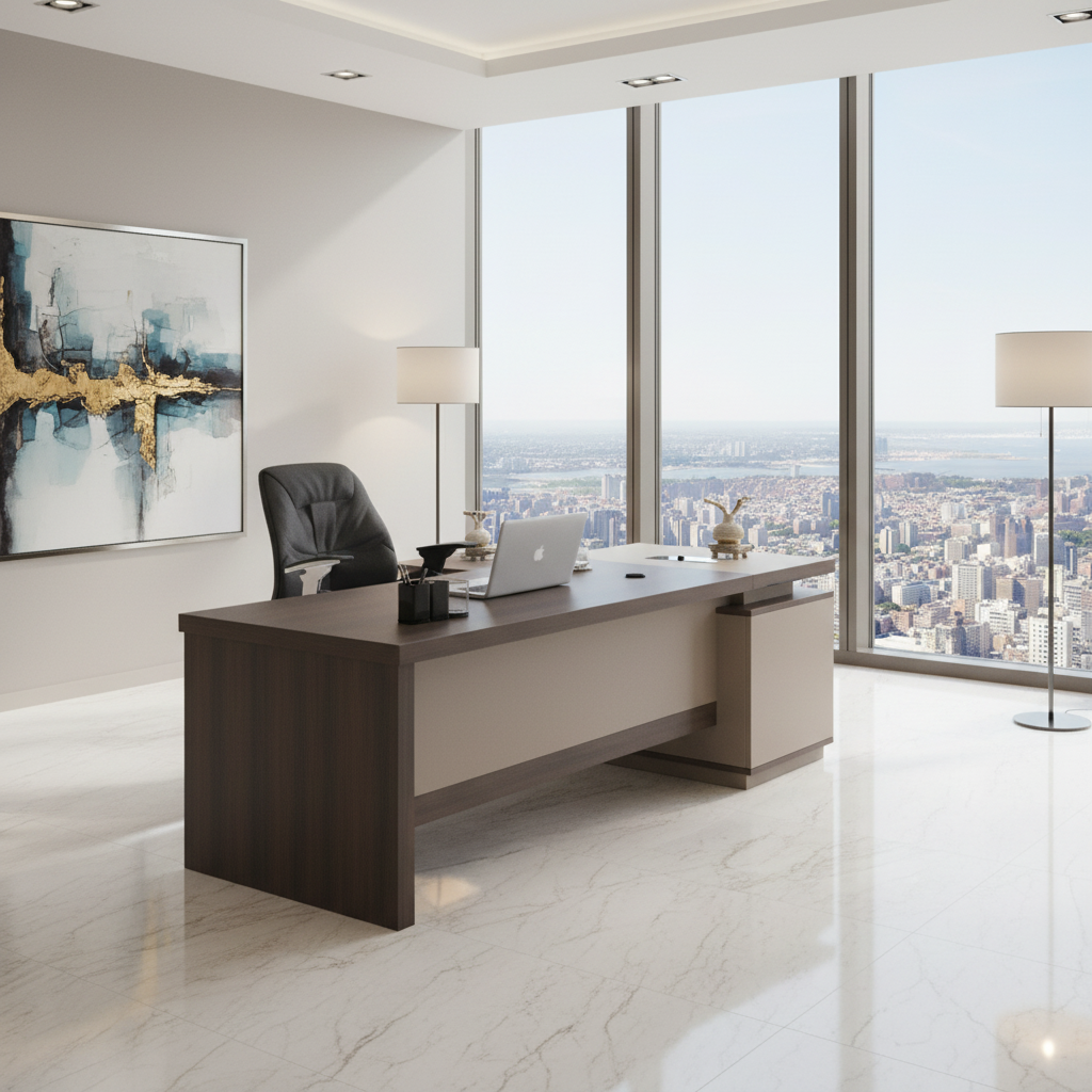 L-Shape Office Desk 1.8m Oak & Khaki | Premium Executive Desk UAE