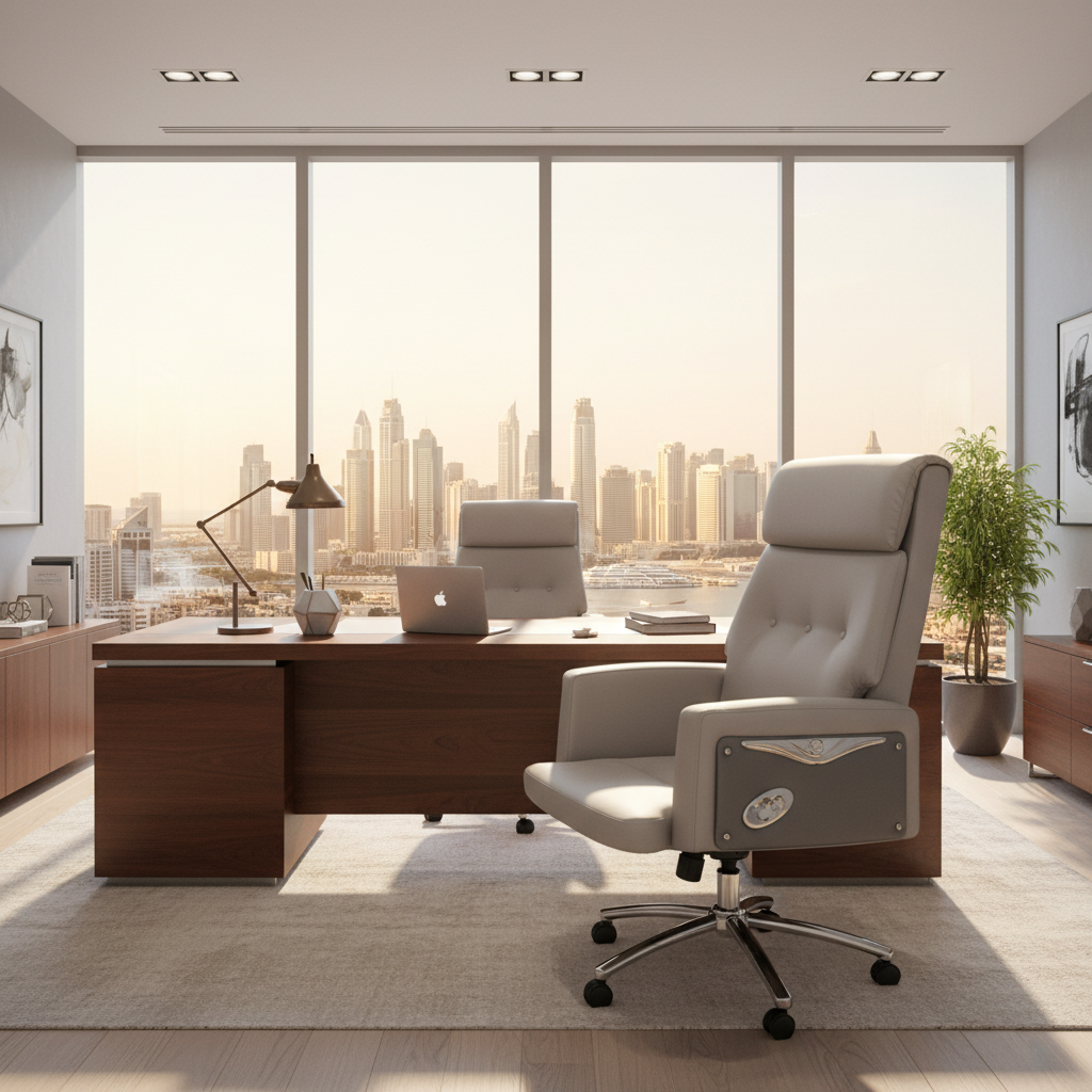 Executive Boss Chair Grey - High Back Recliner Office Chair with Chrome Base UAE | IH 11