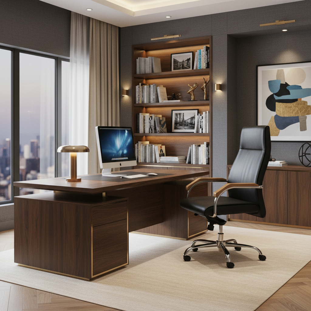 High Back Executive Office Chair UAE | Ergonomic PU Leather Chair with Chrome Base | IH F57AS