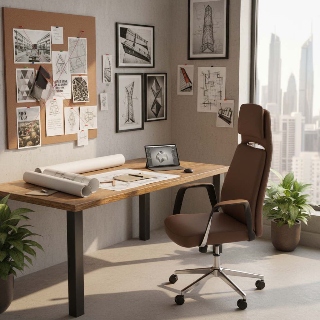 Premium High Back Office Chair Brown PU Leather | UAE Delivery