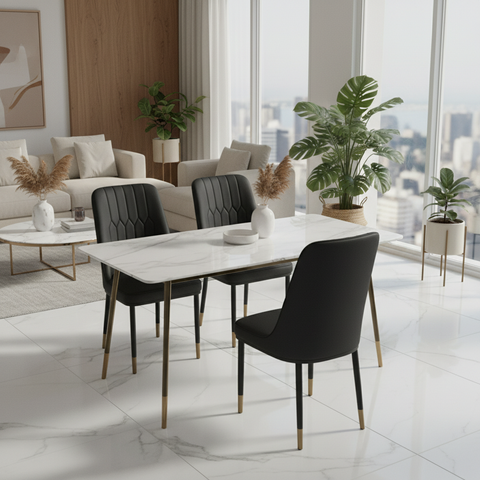 PU Dining Chair with Metal Legs - Black | IH DC34 | UAE Delivery