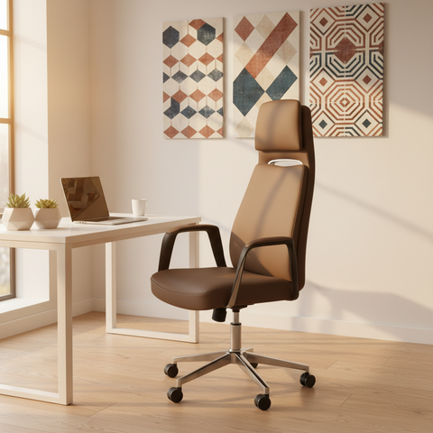 Premium High Back Office Chair Brown PU Leather | UAE Delivery