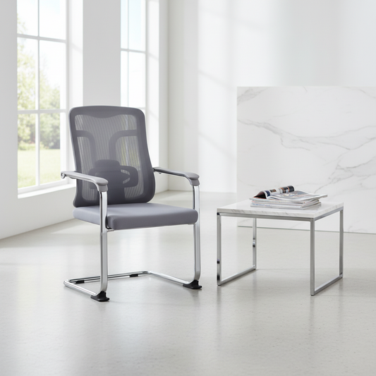 Ergonomic Mesh Visitor Grey Chair with Chrome Arms - Office Guest Chair UAE | IH D-215