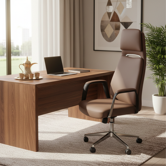 Premium High Back Office Chair Brown PU Leather | UAE Delivery