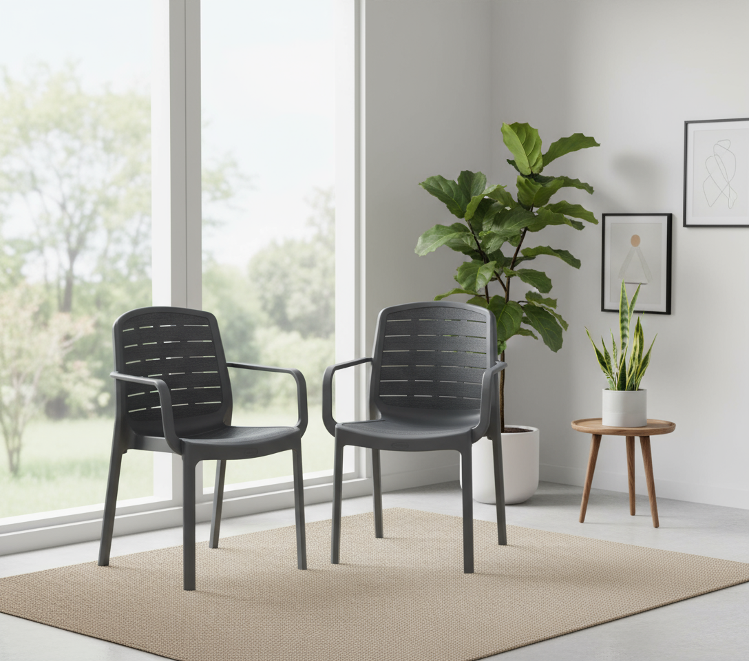 Premium dark grey armchairs living room corner - Modern UAE furniture Dubai Abu Dhabi