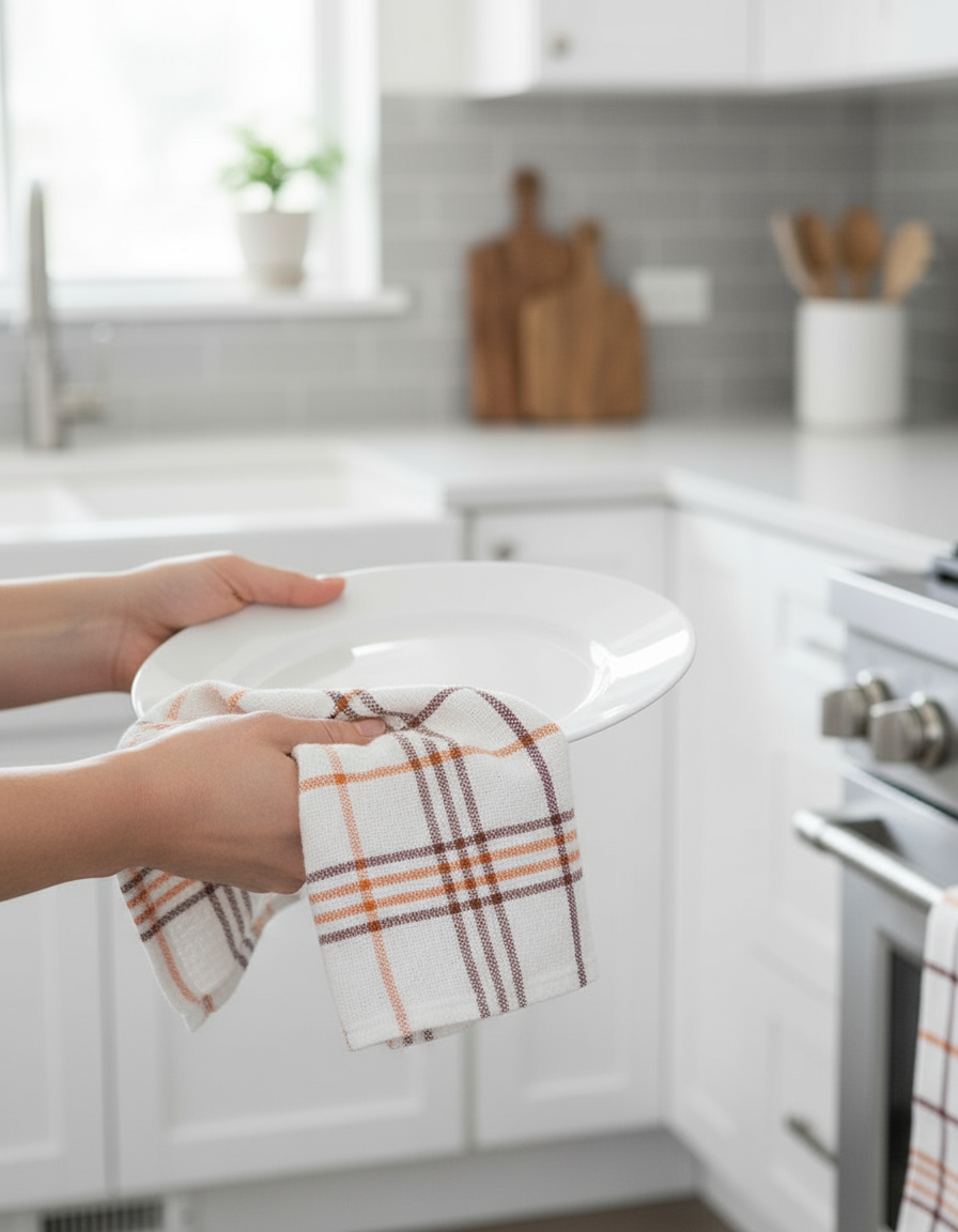 Kitchen Towels UAE Pack of 6 | Green Orange Multi Checks 50x70cm Dubai Abu Dhabi | INFINI HOMES