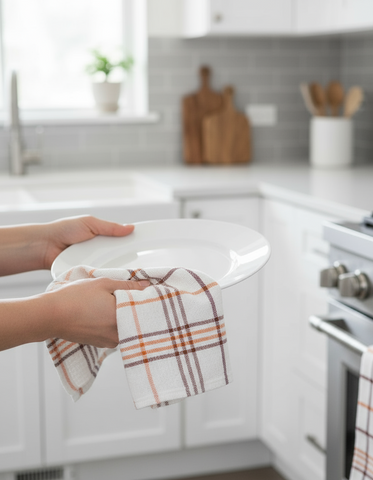 Kitchen Towels UAE Pack of 6 | Green Orange Multi Checks 50x70cm Dubai Abu Dhabi | INFINI HOMES