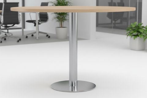 Round Office Table 120cm Oak - Meeting Table Dubai UAE | Chrome Legs