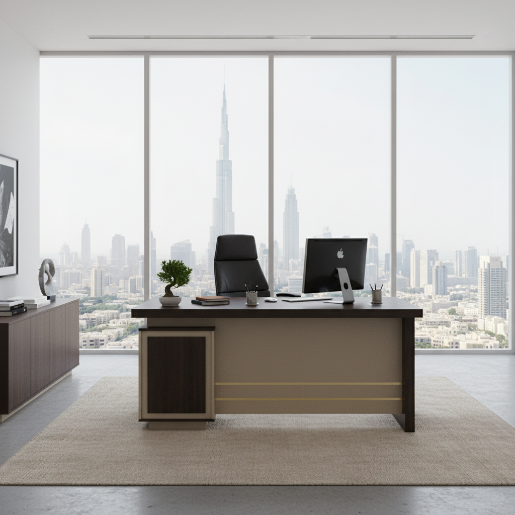140x70cm Oak Khaki Executive Office Desk Dubai | Premium Workspace Furniture UAE | INFINI HOMES IH-2014