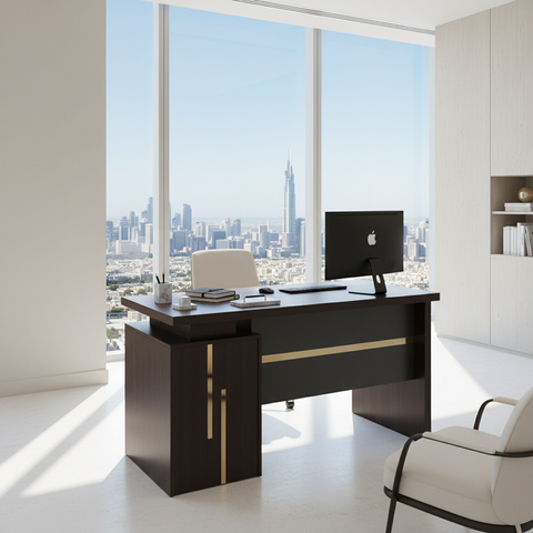 Modern Wenge Office Desk with Dubai City View – Executive Work Table 120cm 140cm for UAE Offices | IH-T722-WEN