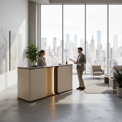 Reception Table RECP-A015-240 | 240cm Office Desk with Drawers, Digital Lock & LED – UAE