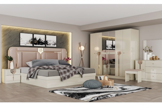 Bedroom Furniture Set UAE - King Size Bed 180x200 with Wardrobe & Dressing Table | Dubai Abu Dhabi