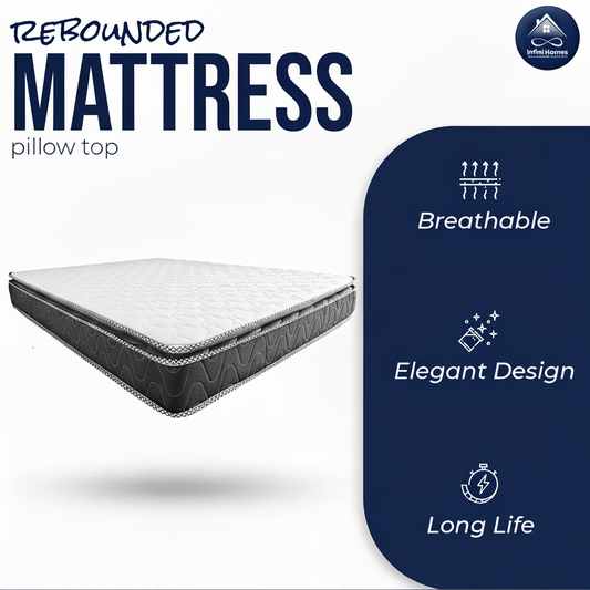 INFINI HOMES Premium High Density Foam Mattress - EU Double 140x200x25cm - REBOUND WITH PILLOWTOP