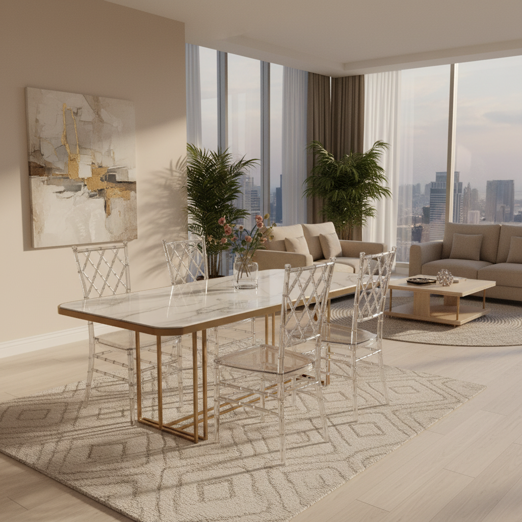 Acrylic Chiavari Dining Chair in Modern Dubai Apartment Living Room UAE