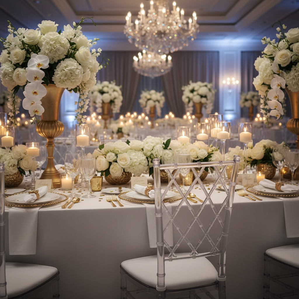 Clear Acrylic Chiavari Chair at Luxury Wedding Banquet Hall Dubai UAE
