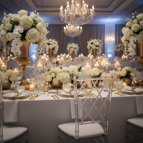 Clear Acrylic Chiavari Chair at Luxury Wedding Banquet Hall Dubai UAE