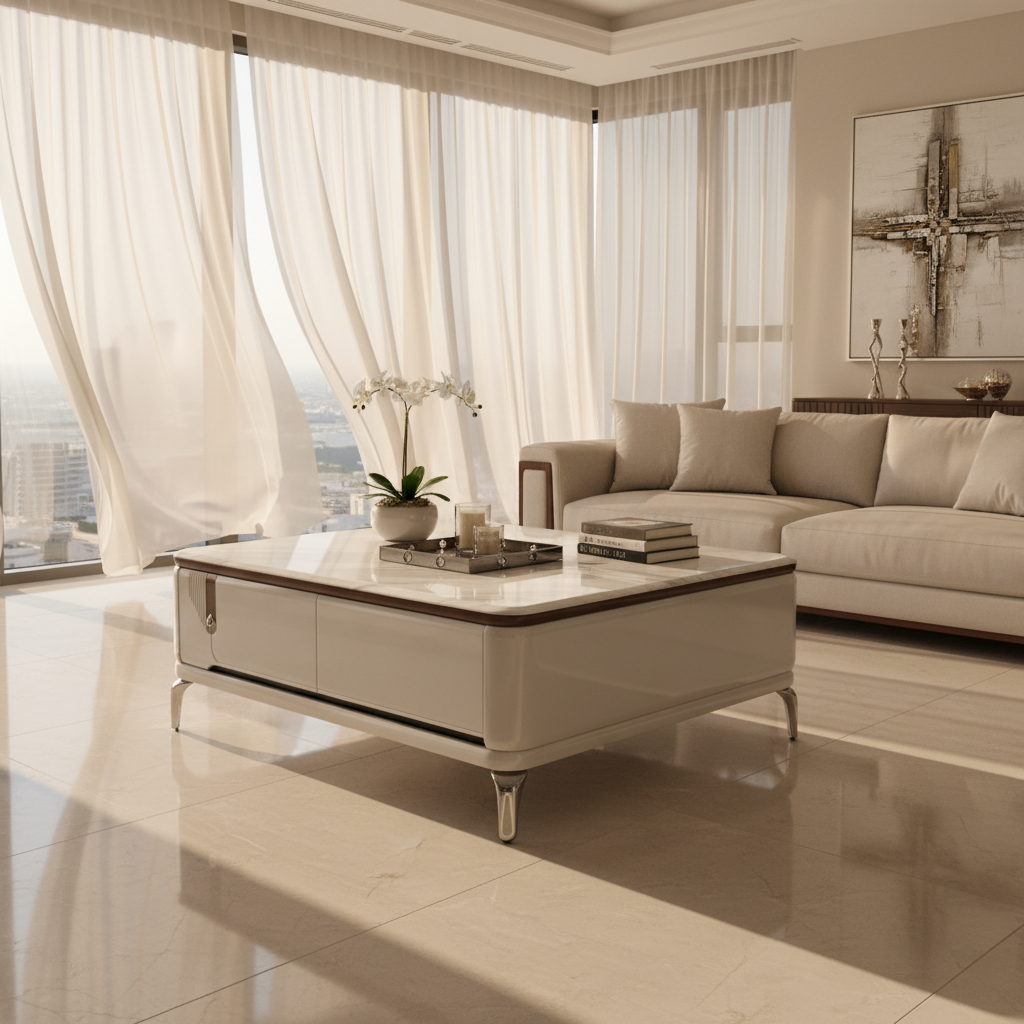 Marble Top High Gloss Center Table | IH CT F3-13 | 130×67×50 cm
