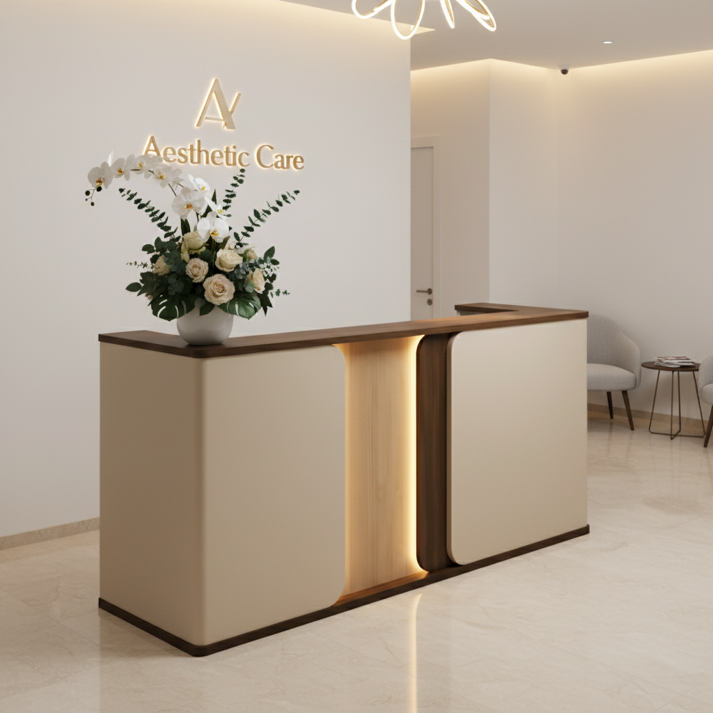 Reception Table RECP-A015-240 | 240cm Office Desk with Drawers, Digital Lock & LED – UAE