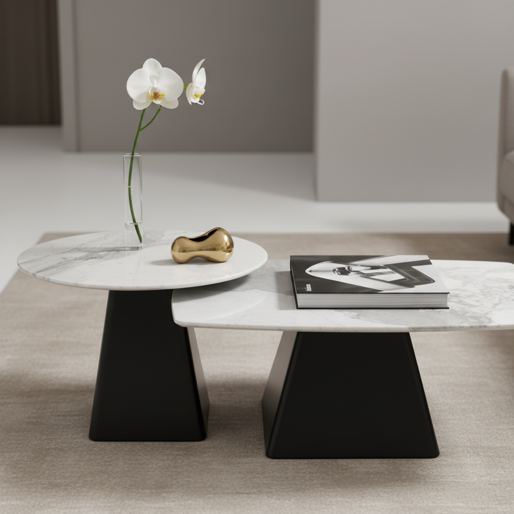 Sintered Stone Coffee Table Set (1+1) | IH 9005 – White & Black