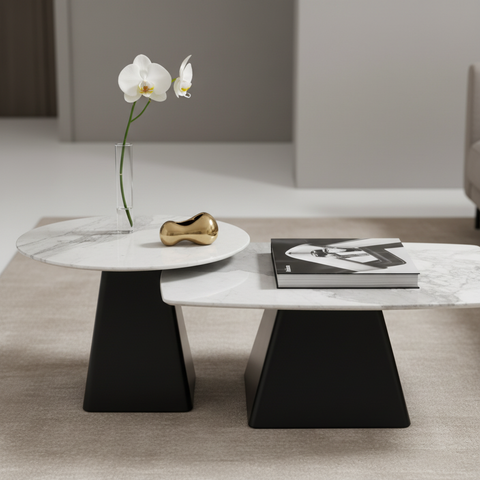 Sintered Stone Coffee Table Set (1+1) | IH 9005 – White & Black