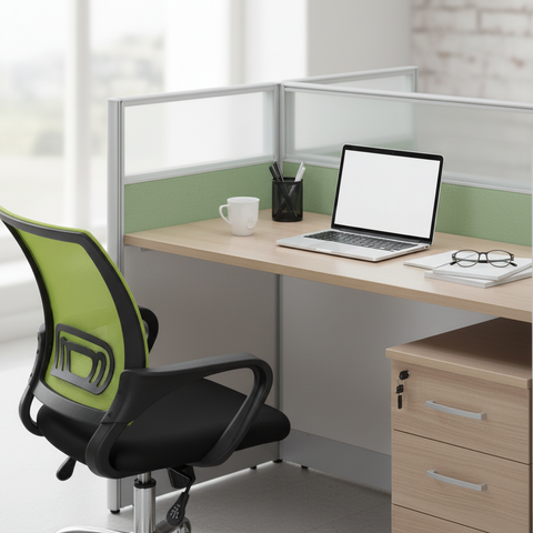 2-Person Office Workstation Beech & White UAE | 120cm Desk with Aluminum Frame | Dubai Abu Dhabi Sharjah