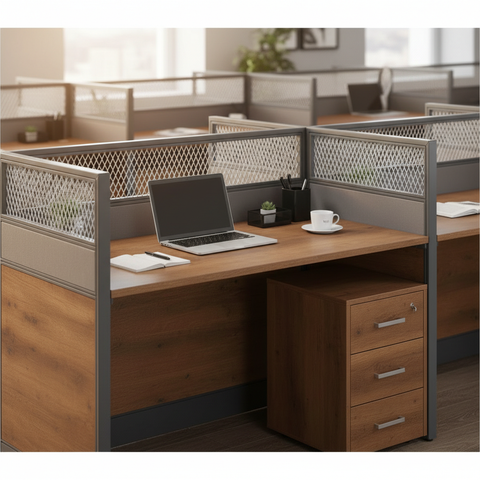 4-Person Office Workstation Coffee Grey 240x120cm | UAE Delivery