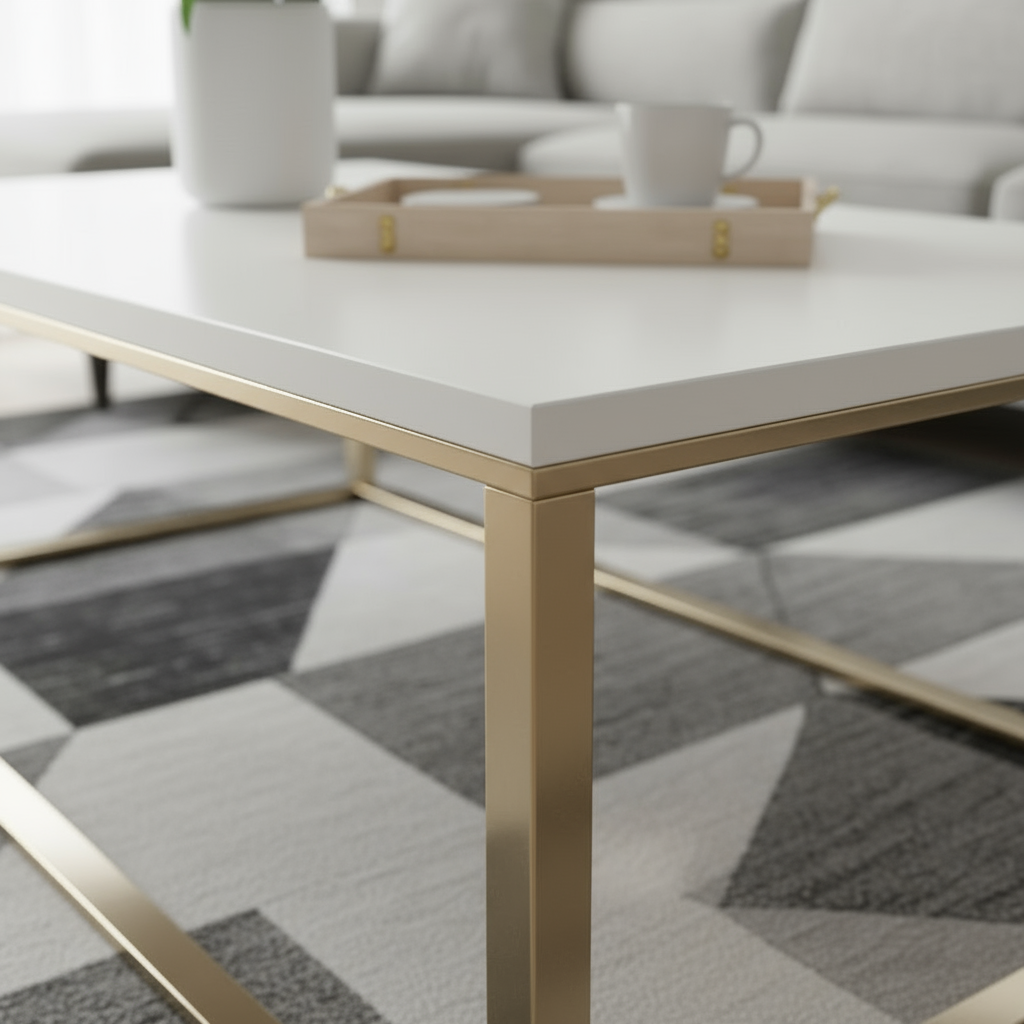 Rectangular Coffee Table White Top Steel Frame | UAE Furniture | Dubai Abu Dhabi Sharjah