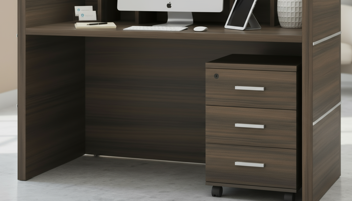 INFINI HOMES Reception Table UAE - Model RCP-140-BG 140x60x105cm Pedestal Drawer Dubai Abu Dhabi Sharjah