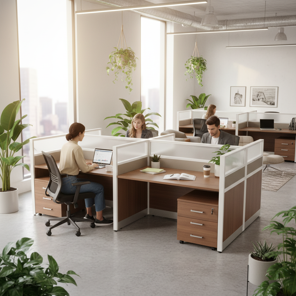 4-Person Work Station Oak+Kakie 200x120cm | Office Furniture UAE | INFINI HOMES