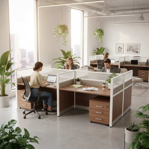 4-Person Work Station Oak+Kakie 200x120cm | Office Furniture UAE | INFINI HOMES