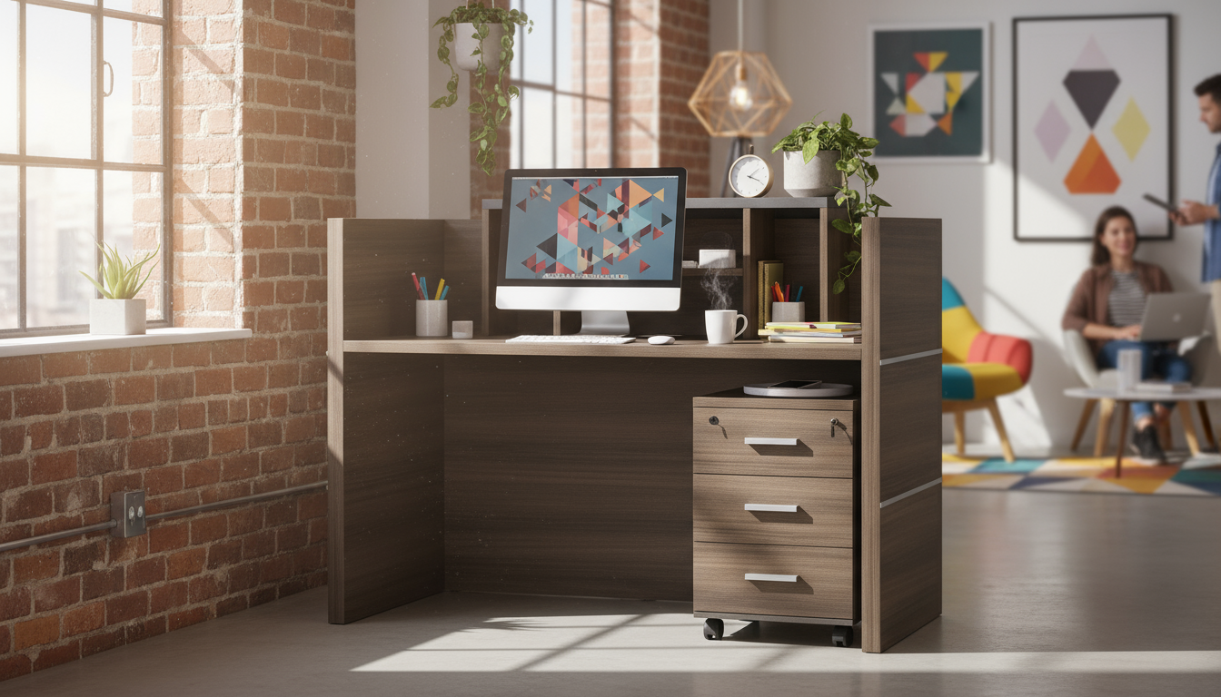 INFINI HOMES Reception Table UAE - Model RCP-140-BG 140x60x105cm Pedestal Drawer Dubai Abu Dhabi Sharjah