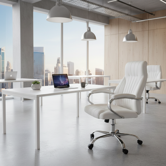 High Back Executive White Office Chair PU Leather - Ergonomic Desk Chair Dubai UAE | IH 923