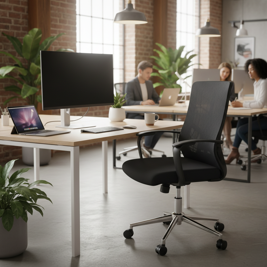 Medium Back Mesh Office Chair UAE | Ergonomic Chrome Base | Dubai Office Furniture | IH 8008M BLK