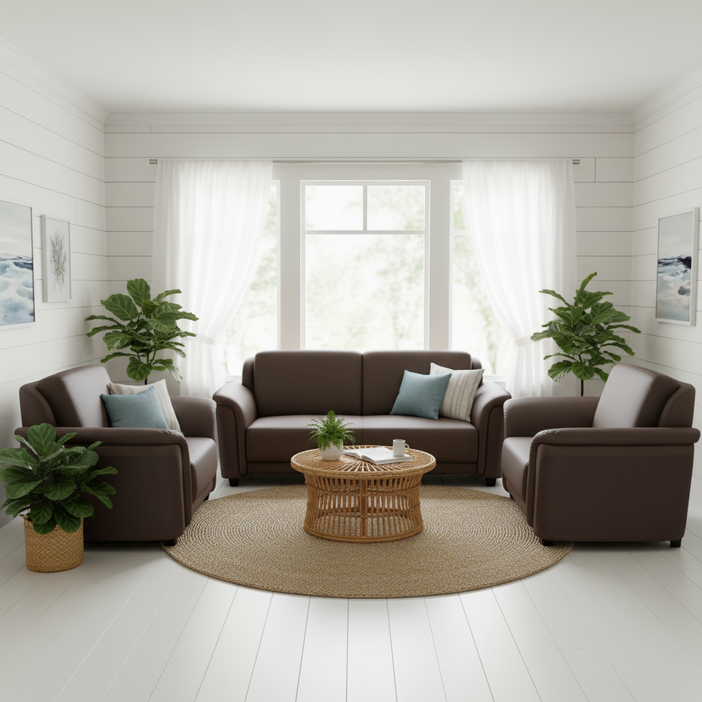PU Leather Sofa Set 3+1+1 | IH 6312 – Coffee Brown | INFINI HOMES UAE