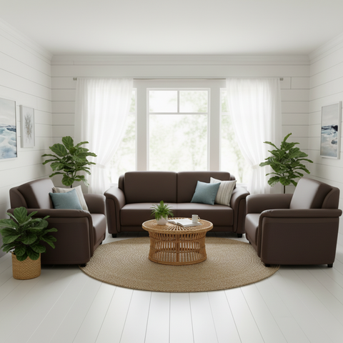 PU Leather Sofa Set 3+1+1 | IH 6312 – Coffee Brown | INFINI HOMES UAE