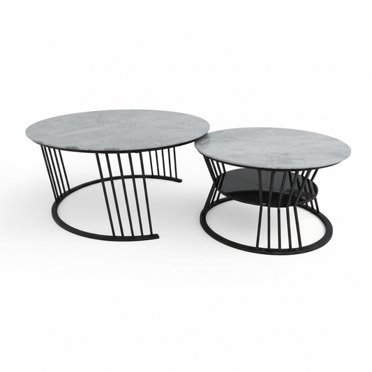 Sintered Stone Coffee Table Set (1+1) | IH 2504 | 70x70 & 50x50 cm – INFINI HOMES UAE
