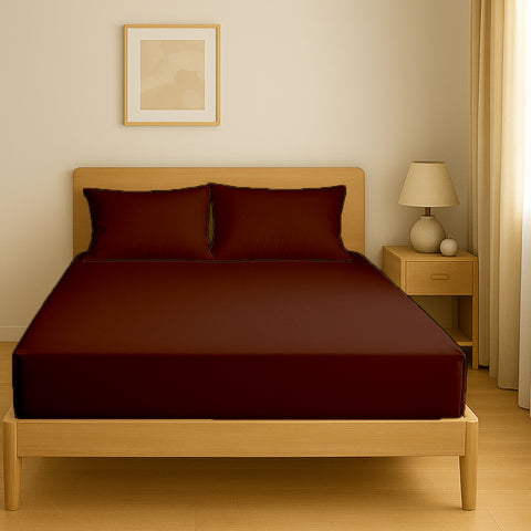 Infini HOMES Premium Dyed Fitted Sheet Set – 160X200 cm – Elegant Microfiber Finish – Includes 2 Pillow Covers