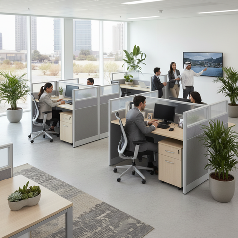 2-Person Work Station Coffee & Grey | Office Furniture UAE | INFINI HOMES