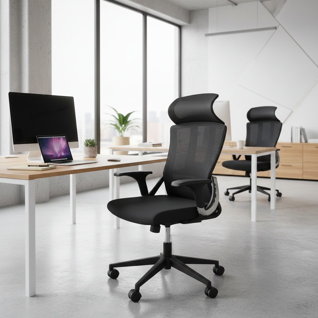 Ergonomic Mesh High Back Office Chair with Fixed Headrest & Arms - Dubai UAE | IH 1022