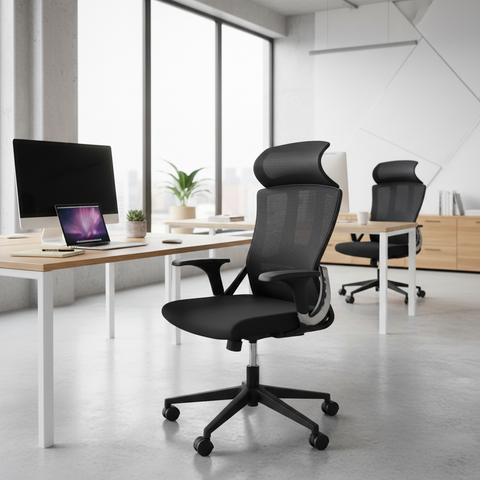 Ergonomic Mesh High Back Office Chair with Fixed Headrest & Arms - Dubai UAE | IH 1022