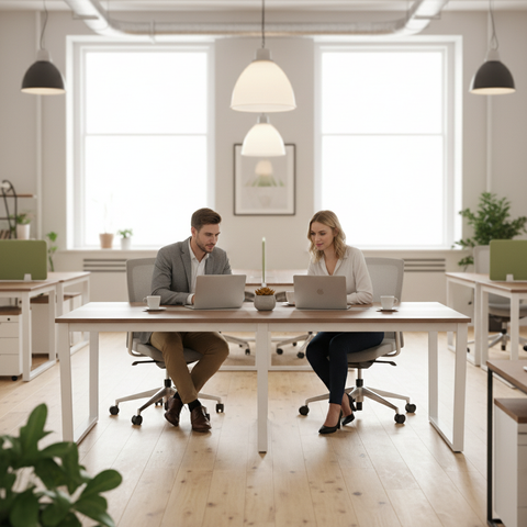 INFINI HOMES Wooden Steel Meeting Table IH 2412 in a bright open-plan office workspace – premium office furniture Dubai UAE