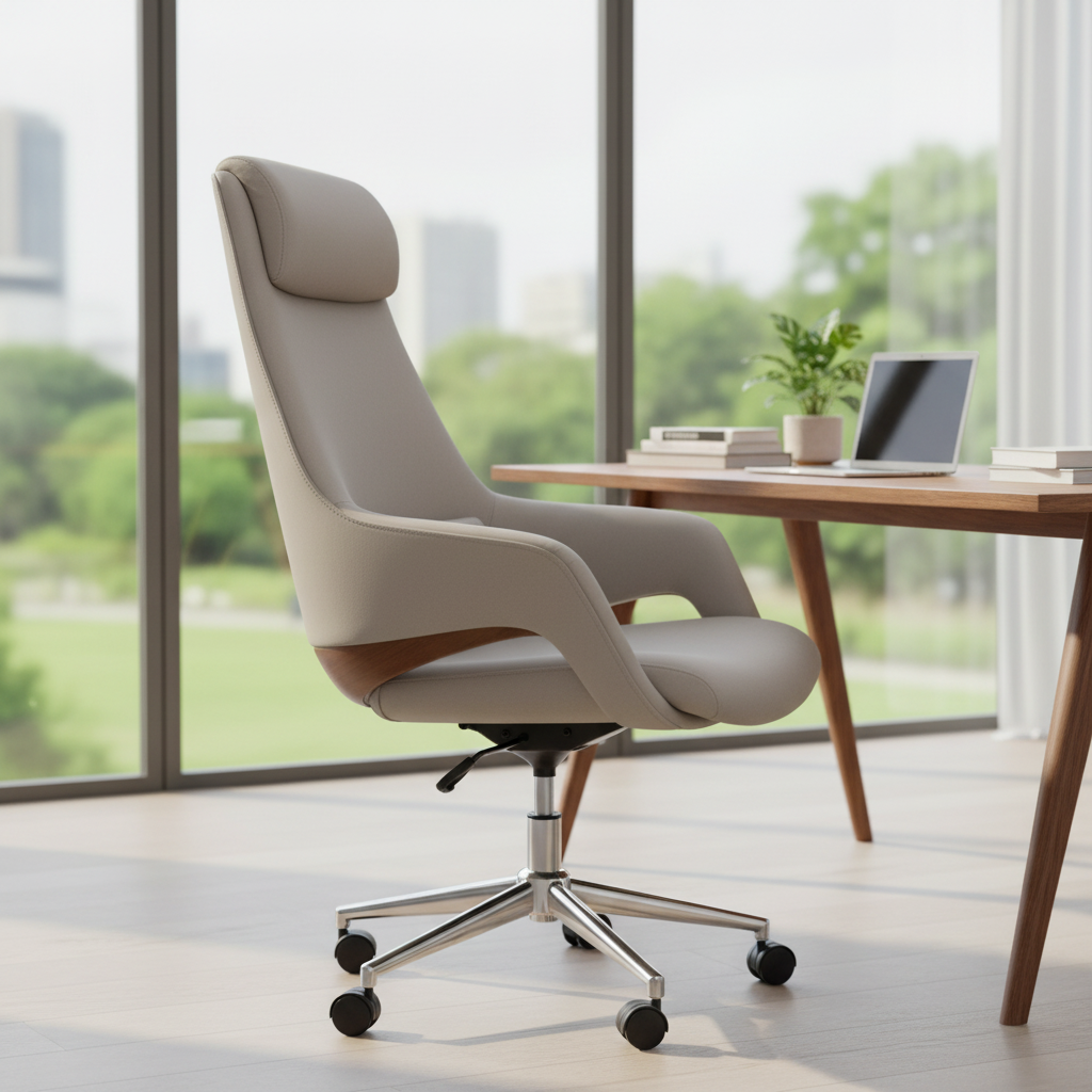 Premium High Back Office Chair - Beige & Grey PU Leather | UAE Delivery