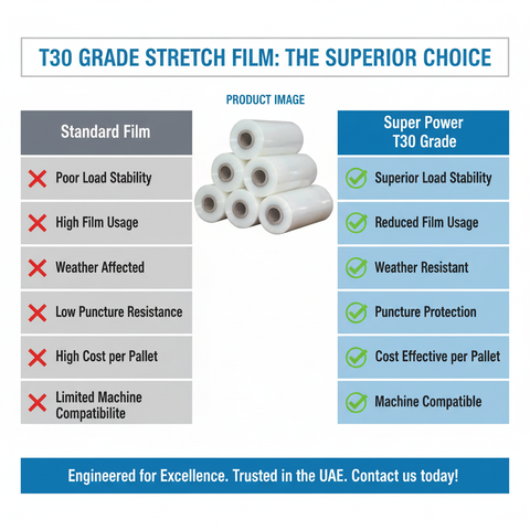 Machine Stretch Film 13kg T30 Grade - Industrial Pallet Wrap UAE | Super Power