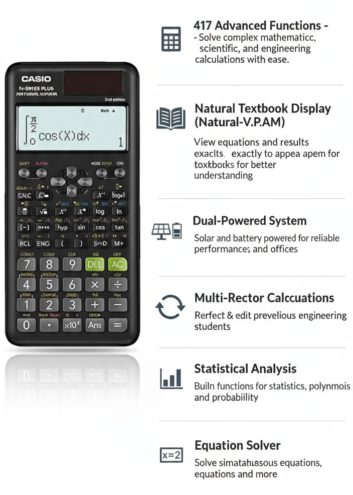 Casio FX-991ES Plus Scientific Calculator - 417 Functions | UAE Approved for Schools & Universities