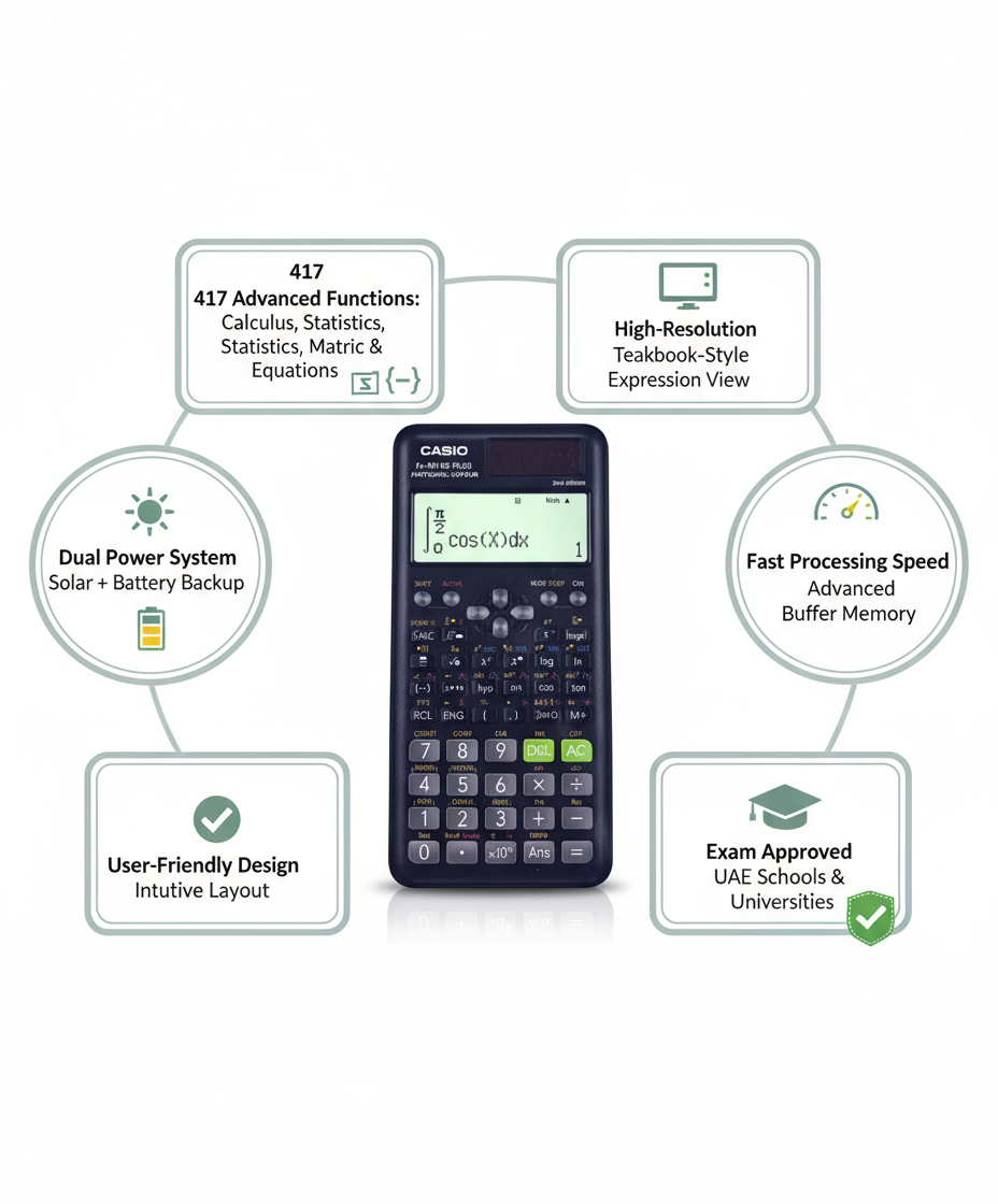 Casio FX-991ES PLUS Scientific Calculator - 417 Functions | Solar Powered | UAE