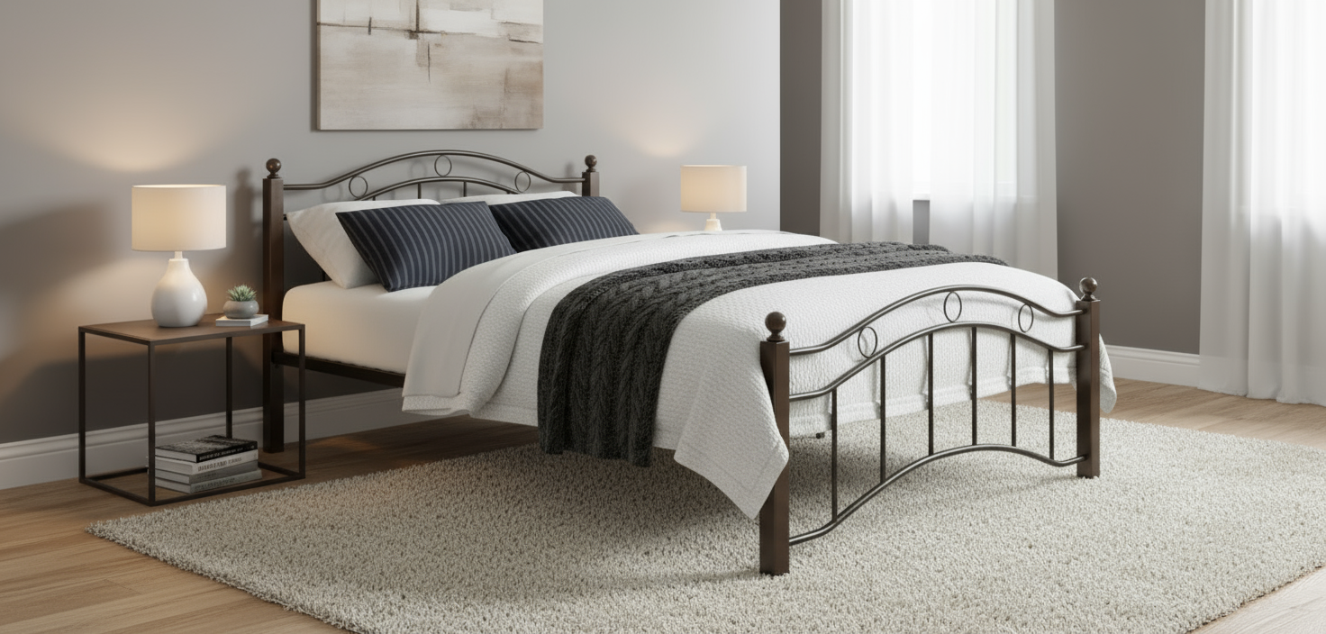 Heavy Duty Wooden Steel Bed Frame UAE | Twin Size Mahogany Bed | Dubai Abu Dhabi Sharjah