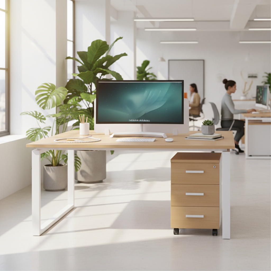 2 Person Office Workstation Desk Dubai UAE | Face to Face Desk 120x120cm Oak White